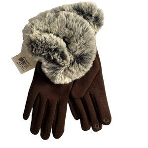 Women’s Touchscreen Thermal Gloves With Faux Fur Brown